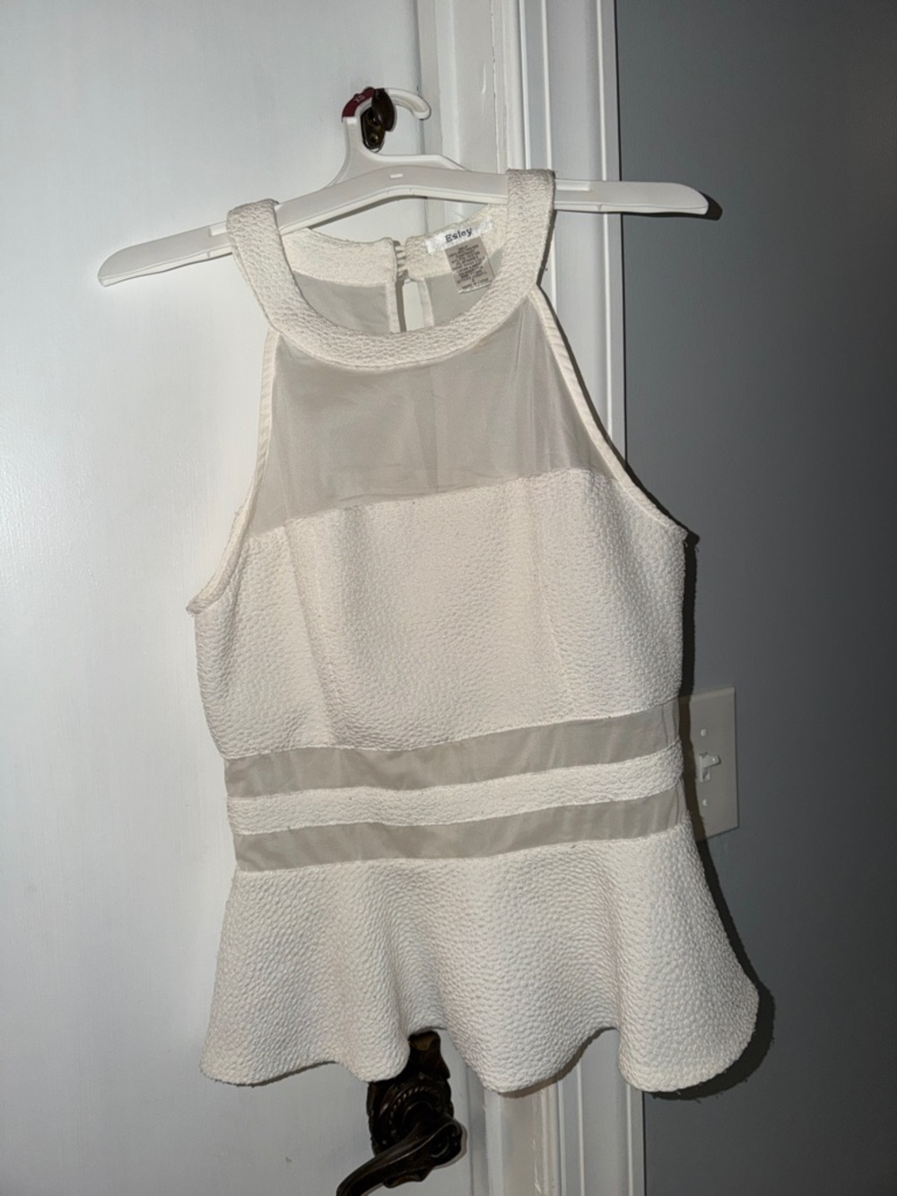 White Textured Peplum Halter Top with sheer chest and waist